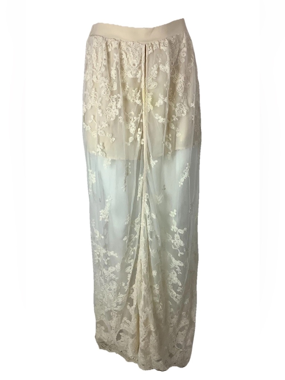 Entro Sz S Maxi Lace Sheer Boho Festival Romantic Ren Faire Skort Skirt Cream